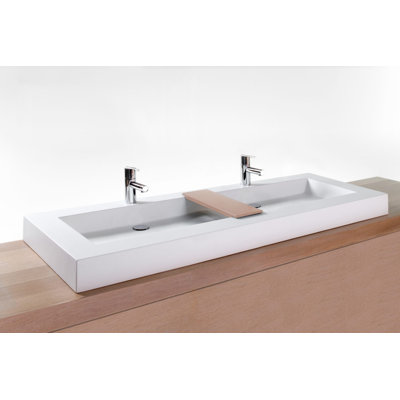 60" Cube Collection Trough Lavatory, 4" Height, with Wood Bridge