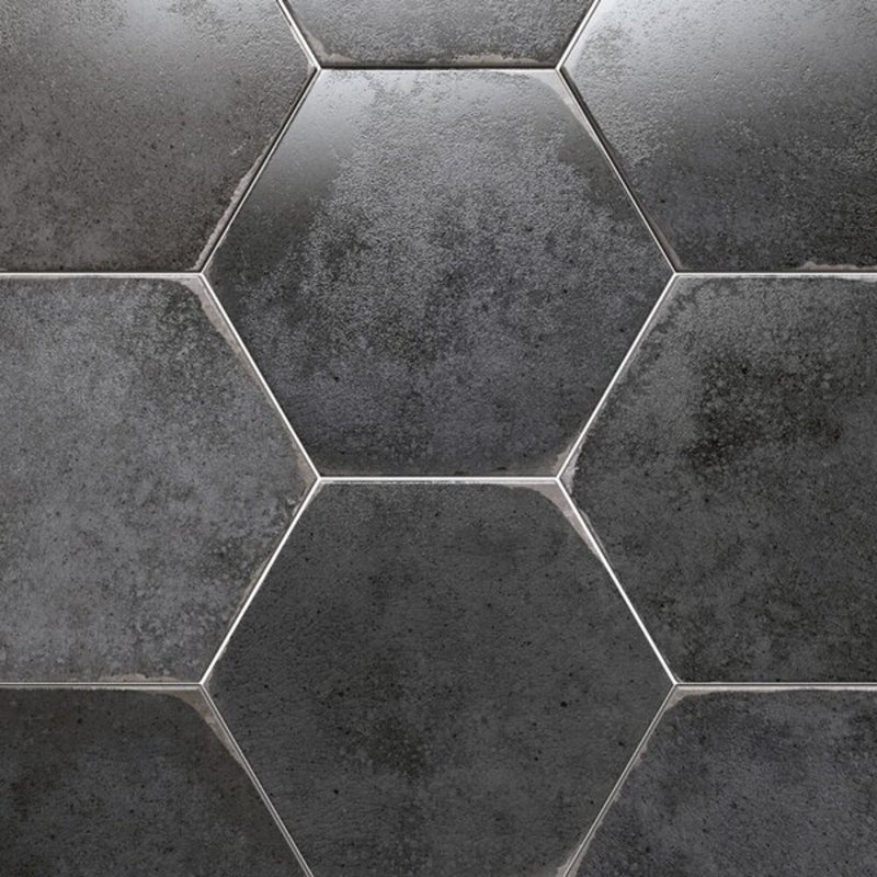 Kalay 9" Hexagon Polished Porcelain Tile, Antracite