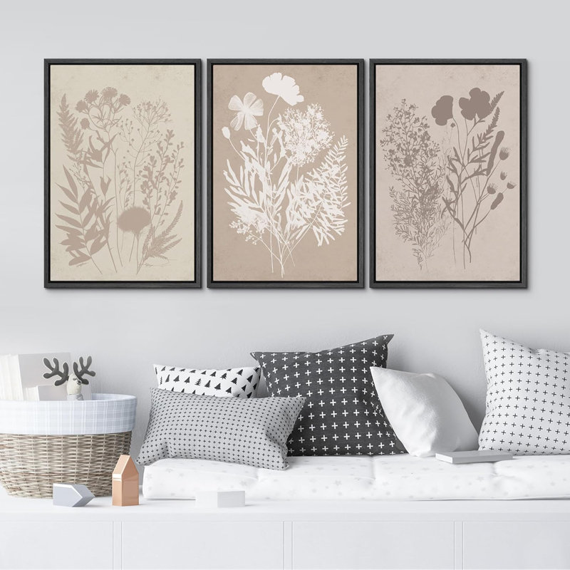 Fleurs sauvages, reproduction sur toile 3 pièces, Noir, H 36 po x l 24 po x P 1,5 po