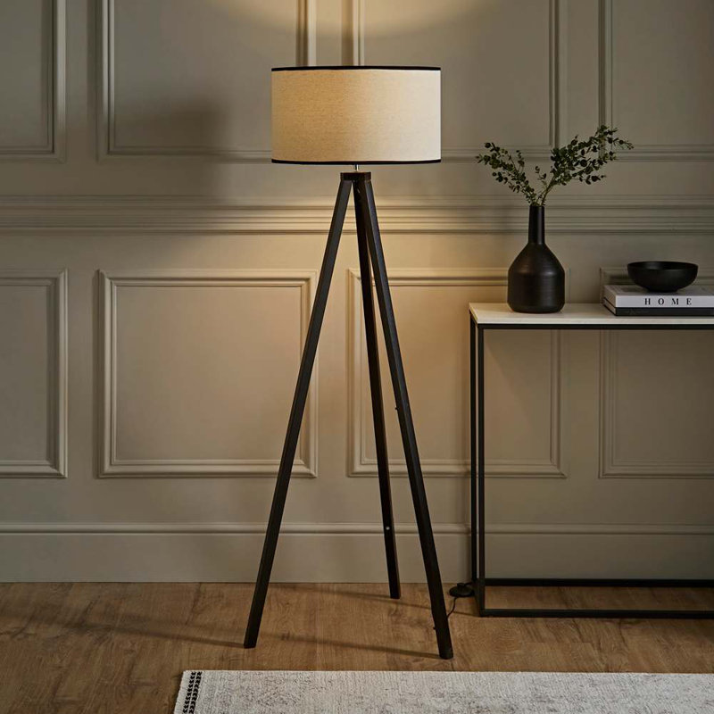 Hannibal 151cm Tripod Floor Lamp, Black, Yes, Natural/Black