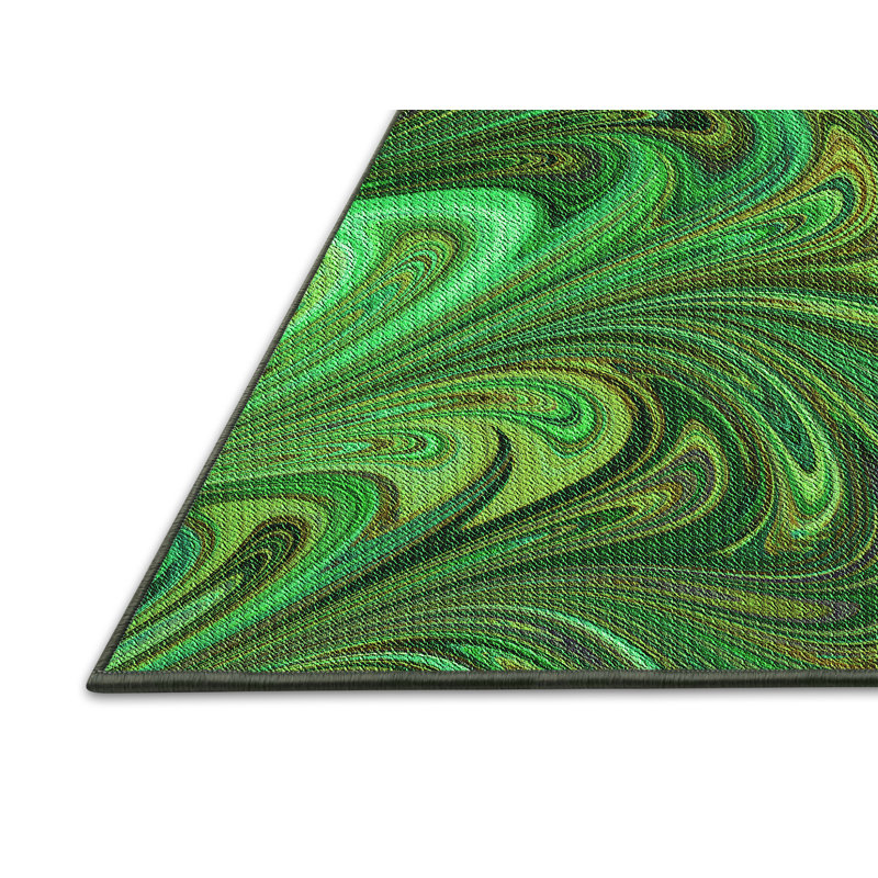 Tapis abstrait en laine vert, Rectangle 6 pi x 9 pi