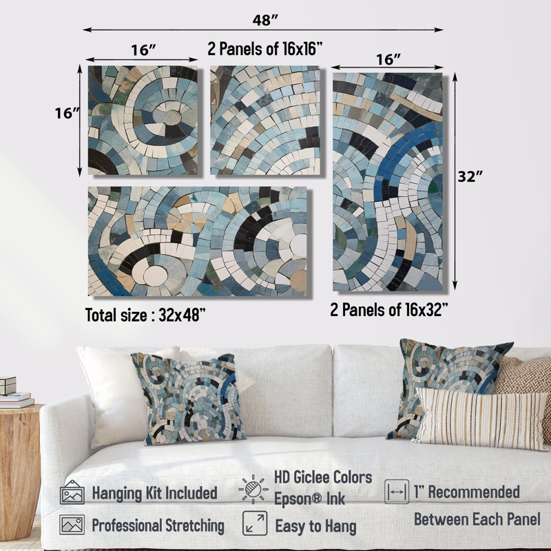 Bleu et blanc, mélange bohémien - art mural moderne 4 pièces, Toile tendue, Ne s’applique pas