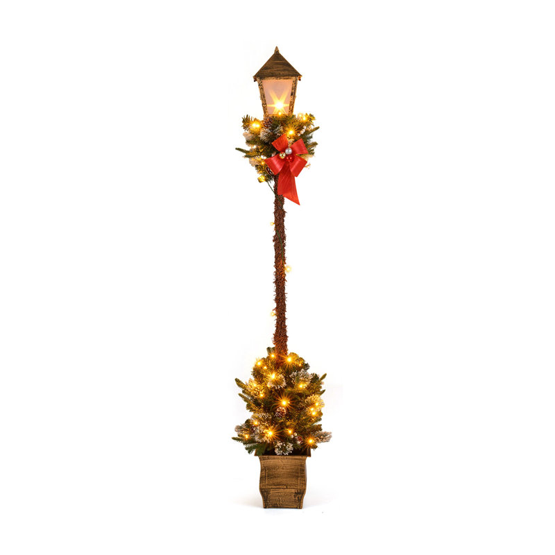 Lampadaire de Noël de 6,1 pi avec lumières vertes artificielles pour porche Gymax