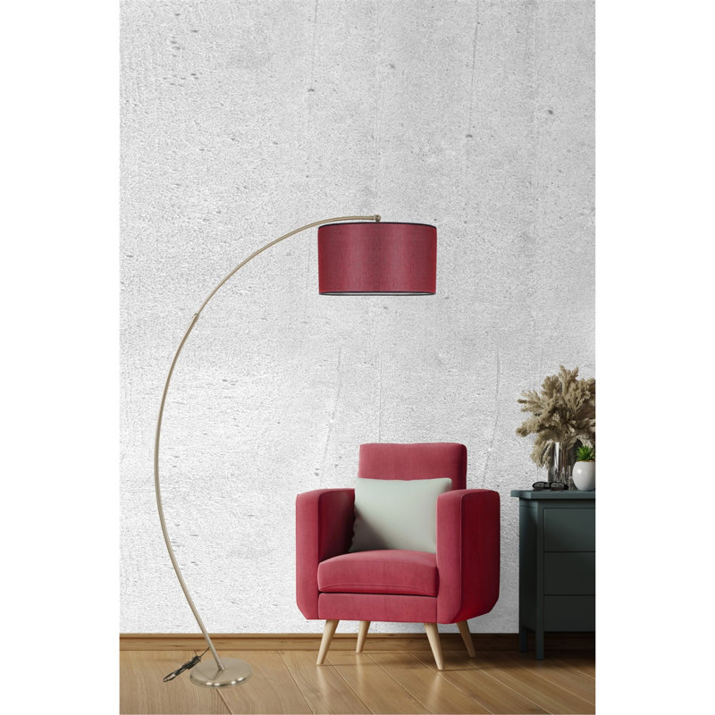 Emelia 185cm Arched Floor Lamp, Bronze, Claret Red