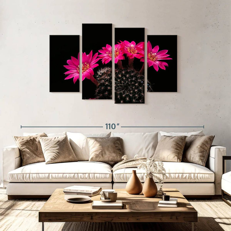 Fleurs de cactus roses Harnek, H 48 po x l 75 po