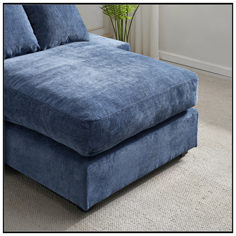Canapé de luxe moderne en tissu d'ameublement en chenille, confortable et polyvalent pour le salon et les invités, Bleu