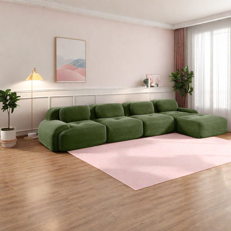 Canapé modulaire haut de gamme en L 4 places, tissu ergonomique en velours côtelé haut de gamme