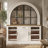 Large Glass Wine Bar Cabinet With LED Lights – 7-Door Display Server With Storage Shelves