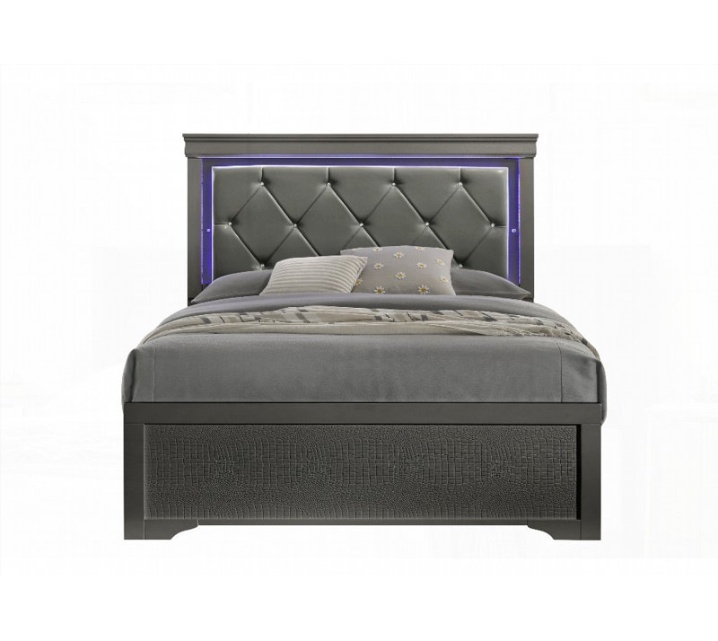 Grand lit Blaze sans sommier tapissier, fabriqué en métal durable et revêtu de gris métallique, Gris métallisé, Grand lit
