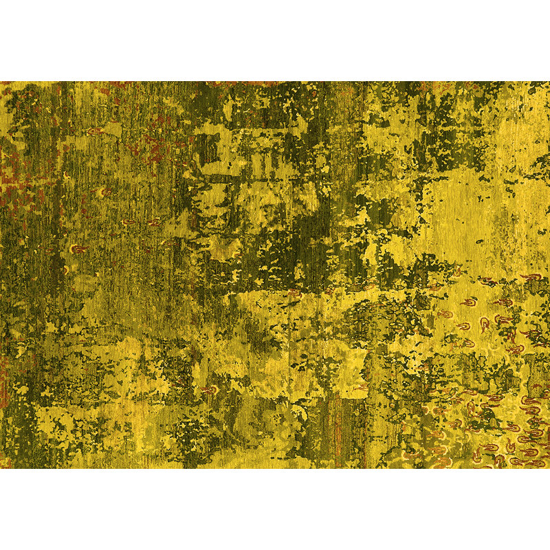 Tapis jaune / vert en laine / polyester tissé à la machine 5 pi x 7 pi