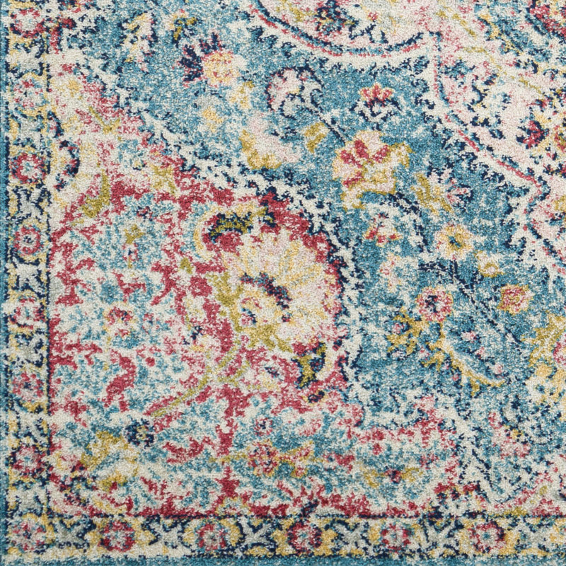 Tapis oriental bleu ciel / rose / beige Spooner, Rectangle 7 pi 10 po x 10 pi 3 po