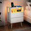 Ensemble de 2 tables de chevet blanches modernes avec station de charge et éclairage à DEL, tiroirs en tissu, panneau de particules enduit pour tables non tissées à fonctionnalité longue durée, chaleur rayée