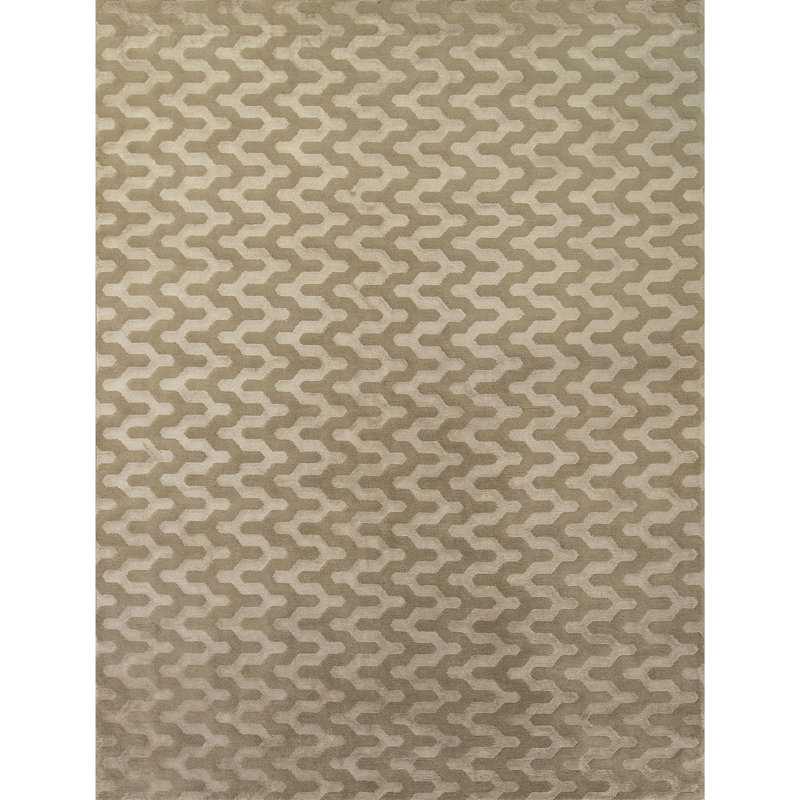 Hand Knotted Area Rug in Beige And Ivory, Rectangle 6' x 9'