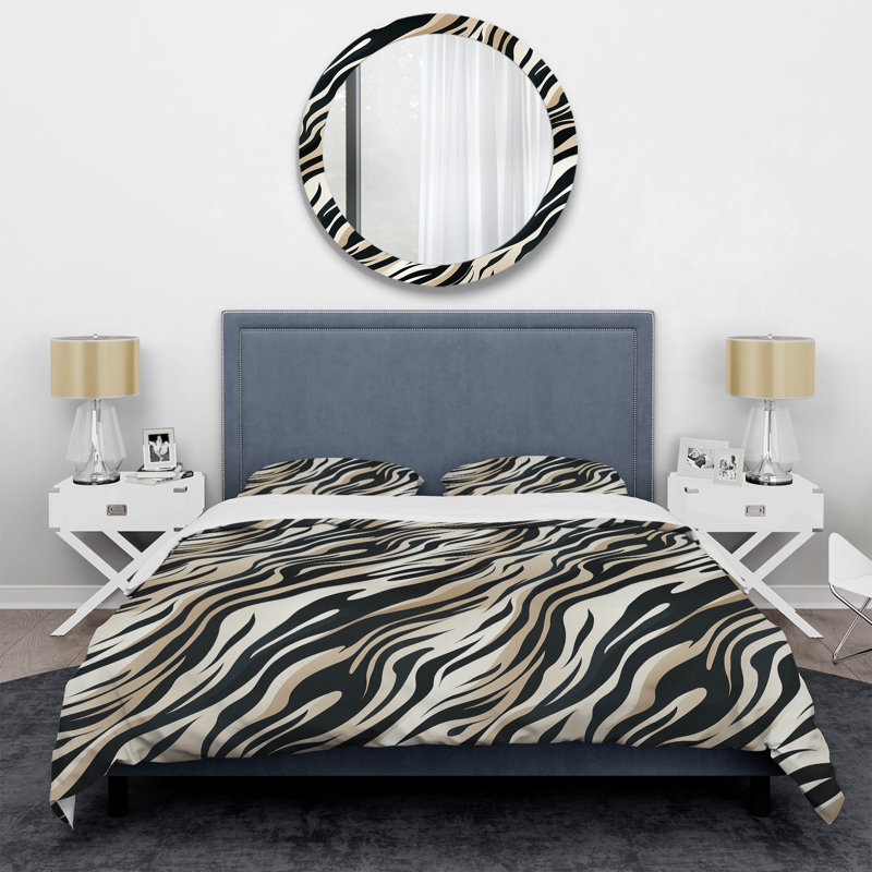 Zèbre beige et noir sophistiqué - ensemble de housse de couette abstrait - microfibre de polyester