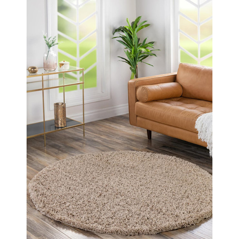 Tapis Santosha à poils longs, Rond 6 pi 1 po, Taupe