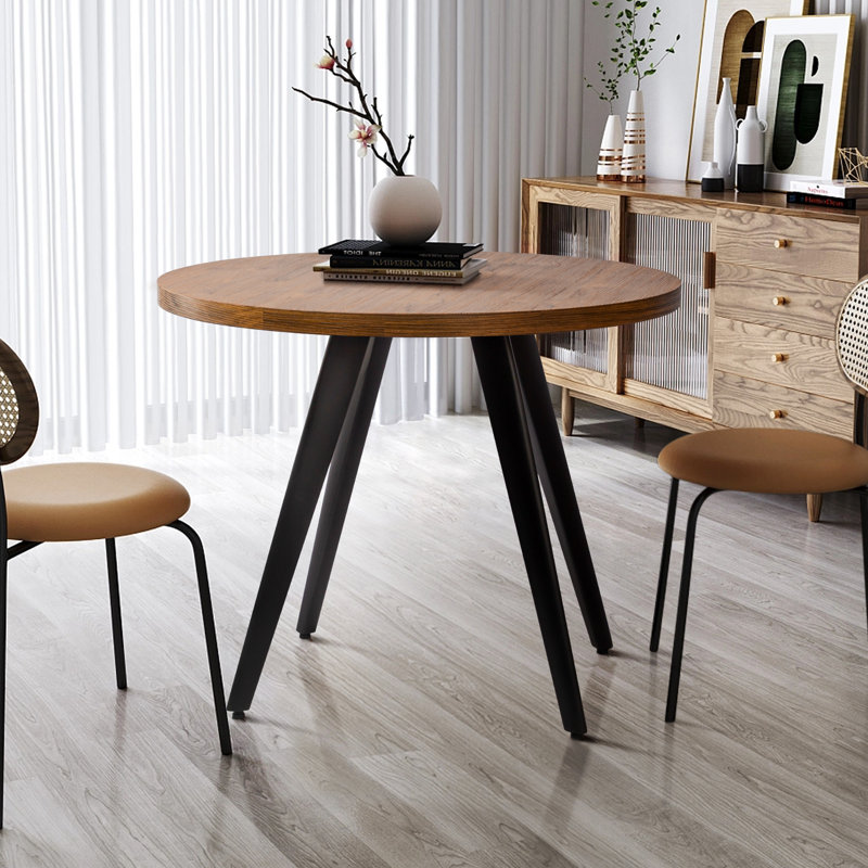 Jakyren 31.5'' Wood Round Dining Table, Walnut, 29.5"H x 31.5"L x 31.5"W