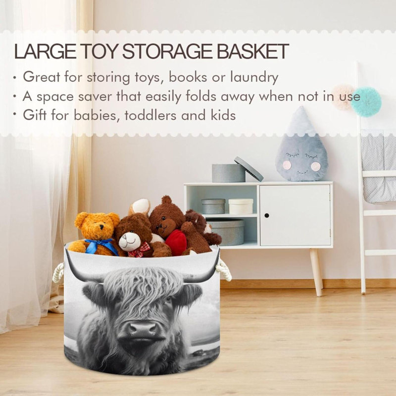 Cotton Rope Basket Highland Cow Baby Laundry Basket For Living Room Laundry Home Decor