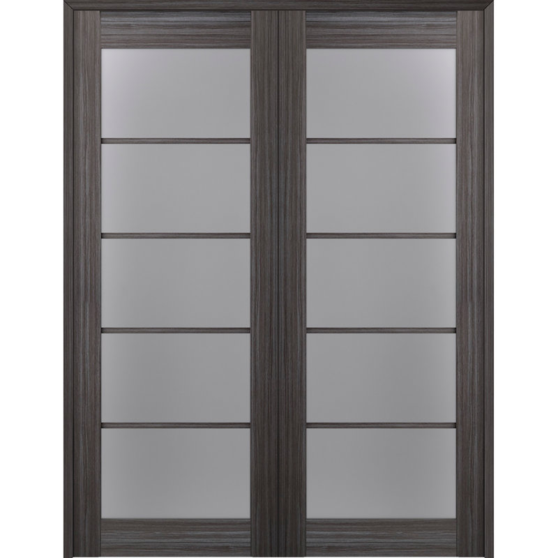 Porte française double pré-montée en verre givré et composite 5 lumières Palladio, 48 po x 84 po, Blanc, Réversible