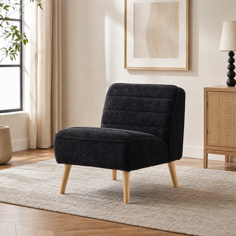 Fauteuil d'appoint moderne sans accoudoirs, capitonné, avec pieds en bois d'hévéa