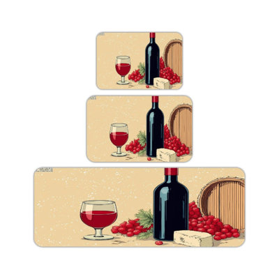 Wine & Grape Themed Kitchen Rug Set of 3, Wine Bar Kitchen Dining