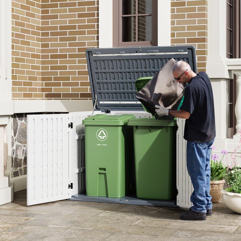 Heavy Duty Resin Outdoor Storage Cabinet 34 Cu Ft Weatherproof Waterproof Organizer for Patio Deck Garden Tools Sofa Cushions Lawn Mower Garbage Cans