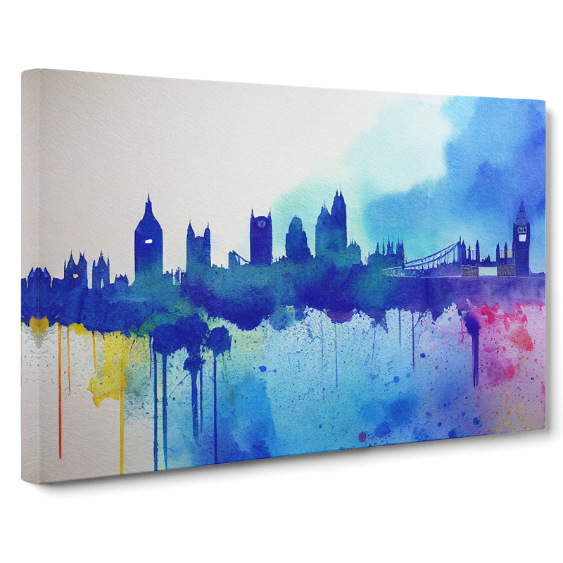 Bold London Skyline Watercolour Vol.4 Abstract - Wrapped Canvas Painting, 35cm H x 50cm W x 3cm D