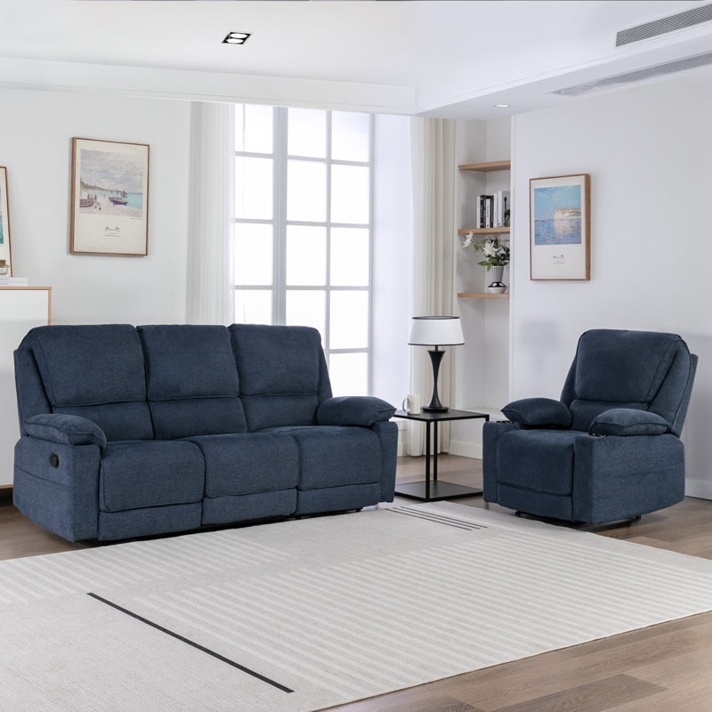 Sydney Latch Recliner 1 and 3 Seater Sofa Set, Blue