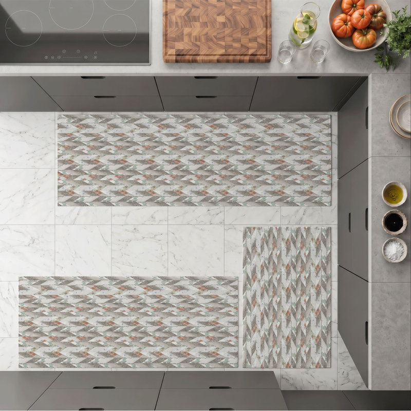 Geometric Leaf Non-Slip Washable Kitchen Mats