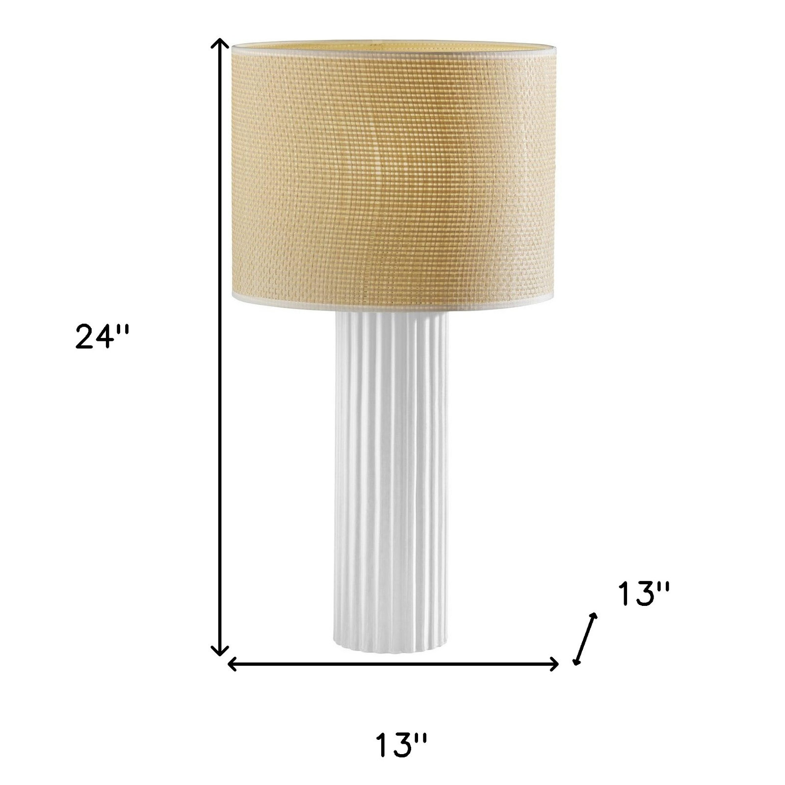 Aldreth Ceramic Table Lamp, White Ribbed, 24" H x 13" W x 13" D