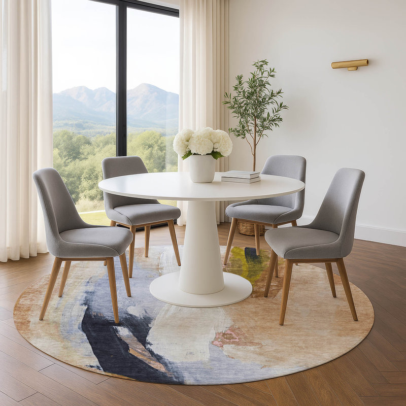 Premium Machine Washable Mouton AMF1987 Abstract Rug, Round 8'
