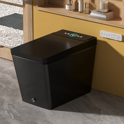 Square Smart Toilet with Built-in Bidet | Auto Open Lid, Auto Flush Foot Sensor, Heated Seat, Instant Warm Water, Air Dry, LED Night Light, Side Control Knob, Tankless Bidets Toilet