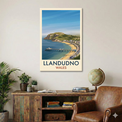 Llandudno, Wales - Vintage Travel Poster Of The Pier And Great Orme Seaside. Giclee Print On Wrapped Canvas. Wall Art, Home Decor - Cities & Towns, Wales - Wrapped Canvas Print