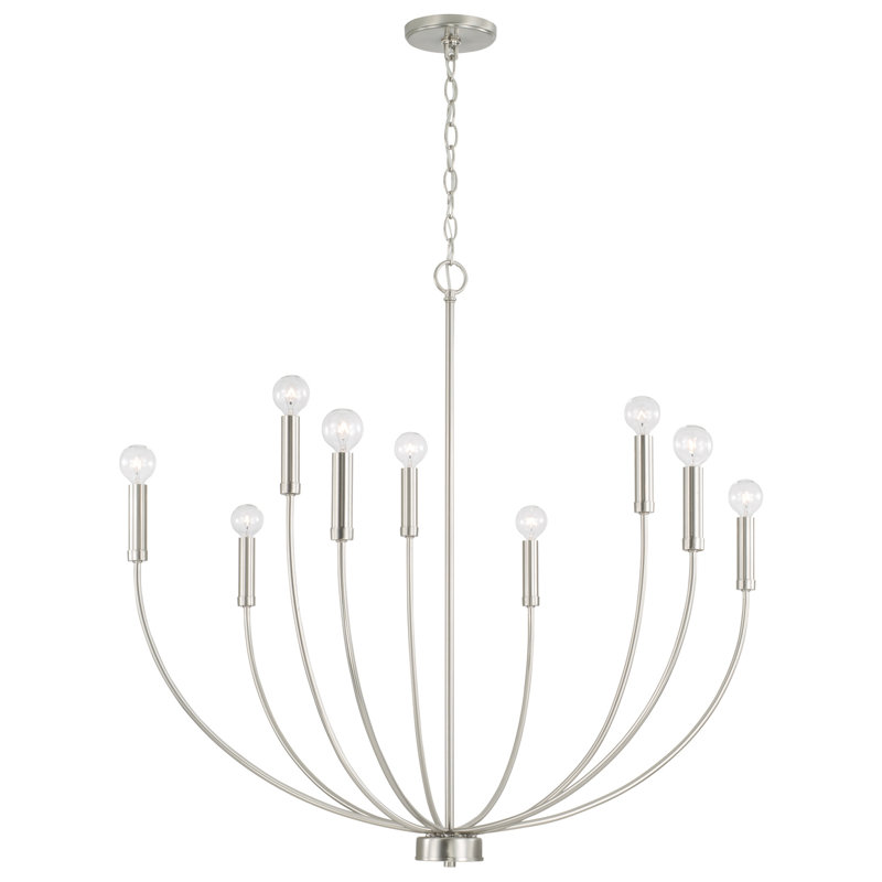 Brushed Nickel 9-Light Modern Candle Chandelier
