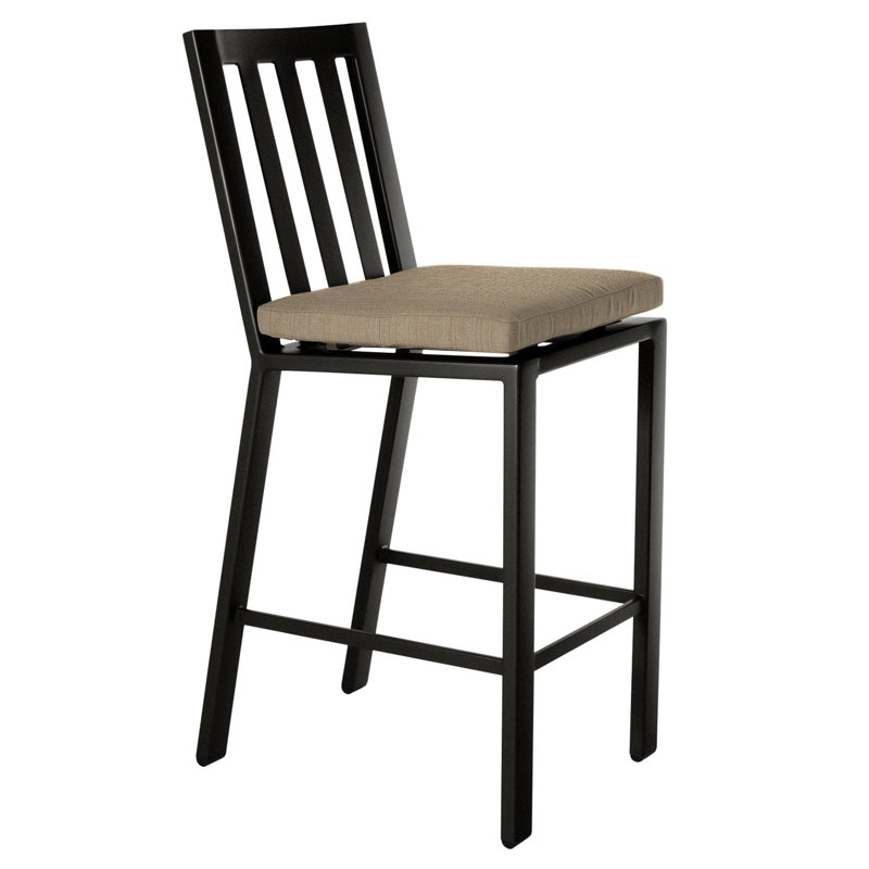 Aris Outdoor Bar Stool, Mainstreet Latte, Carbon Black, 27.75"