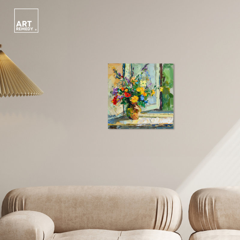 Vibrant Floral Vase by Window 16" x 16" Canvas Art