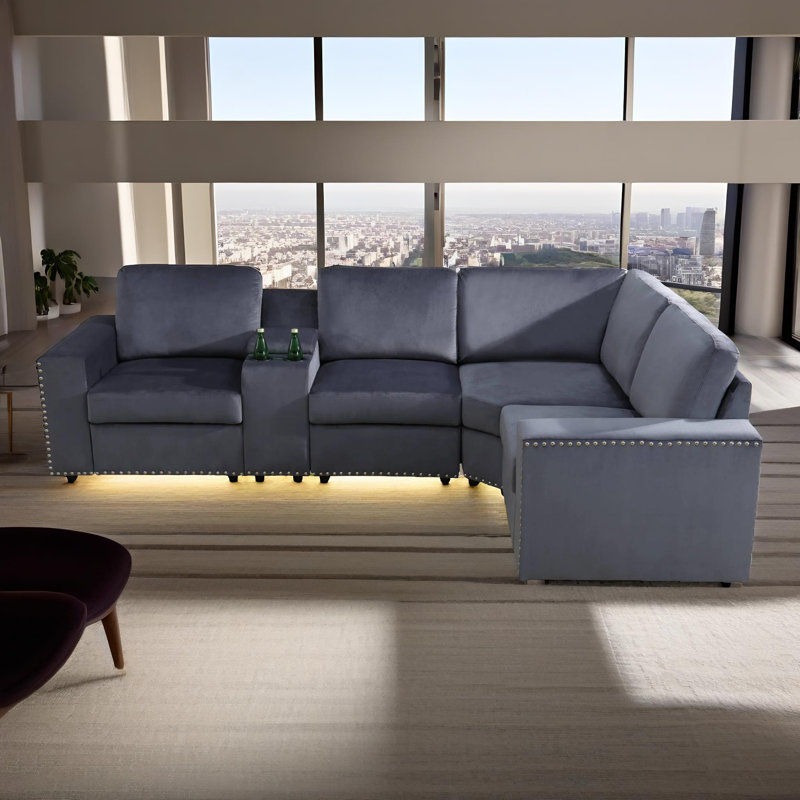 Ensemble de canapé modulaire en microfibre 5 pièces Artisan, Microfibre gris foncé