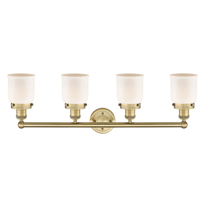 Éclairage pour meuble-lavabo à 4 lumières à intensité variable Asheton, Blanc mat, Laiton brossé