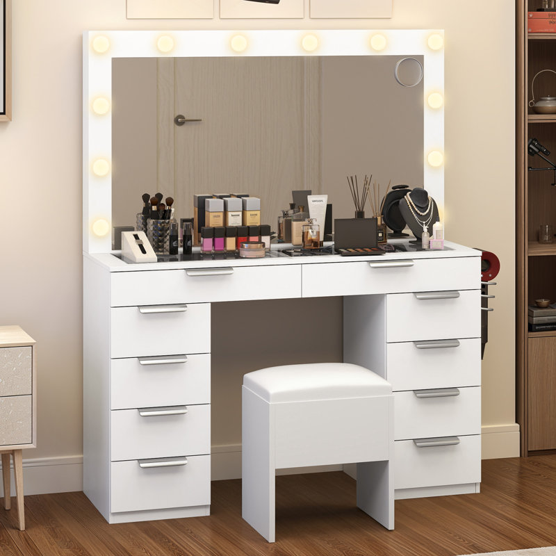 Makeup Vanity With 10 Drawers, White
