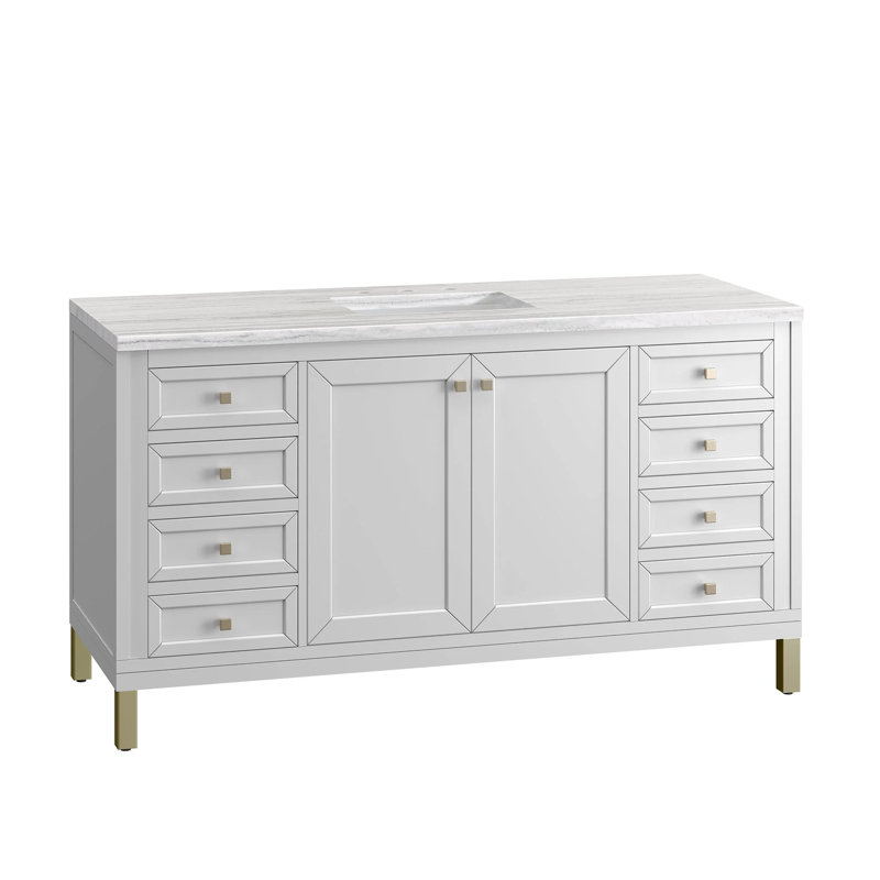 Chicago 60'' W Double Vanity, Charcoal Soapstone, Glossy White, 8" Widespread
