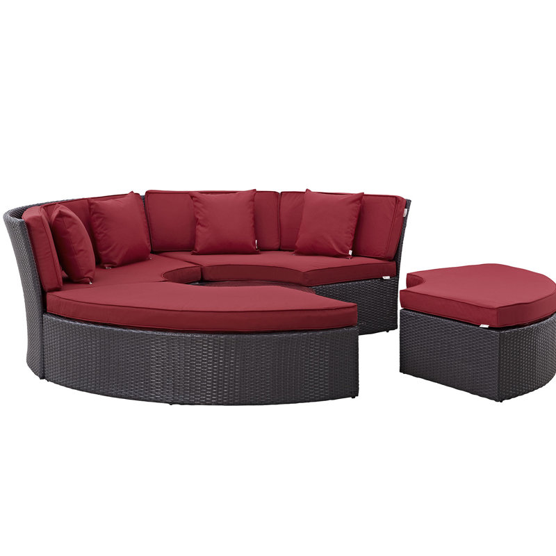 Convene 5 Piece Rattan Sectional Seating Group with Cushions, Red