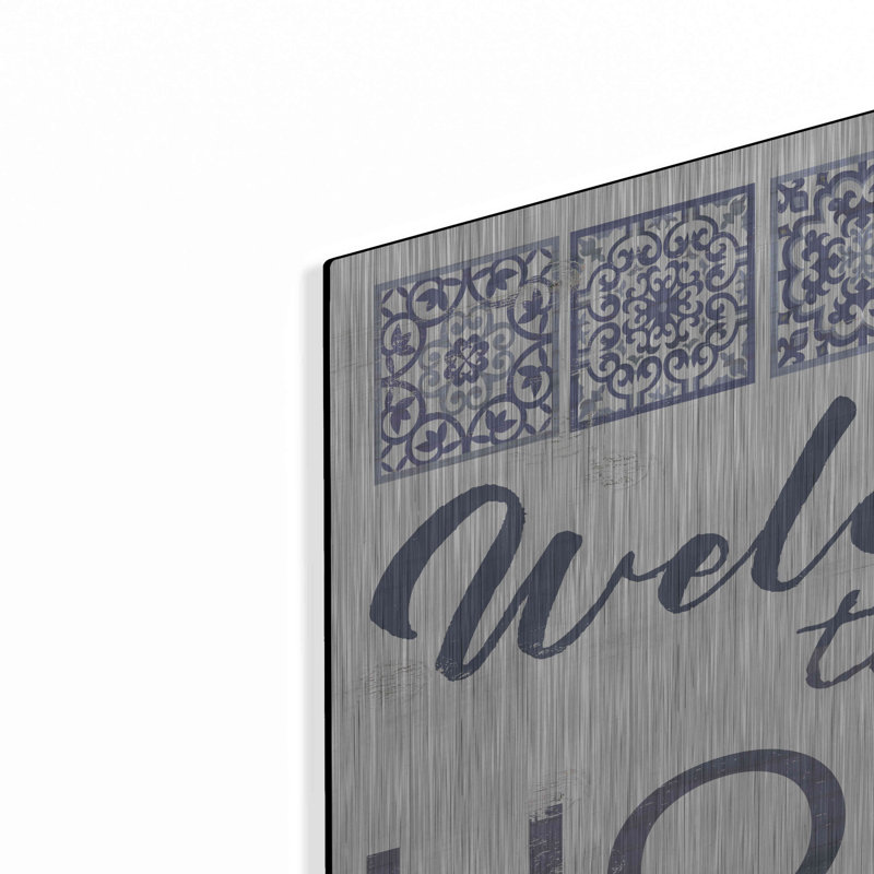 «Welcome to Our Home Tile» par Cindy Jacobs, art mural en métal, 24 po x 24 po