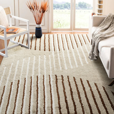 Keedan Machine Woven Polyester Striped Textured Shag Rug 5' X 8’ Area Rug