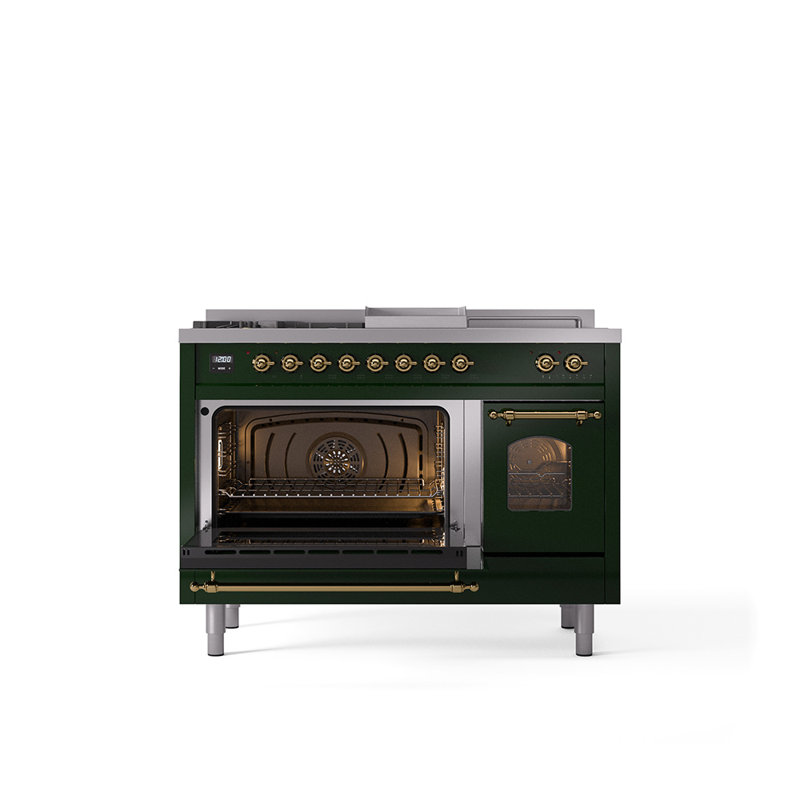 ILVE Nostalgie II 48 Dual Fuel Range, Emerald Green/Brass, Natural Gas