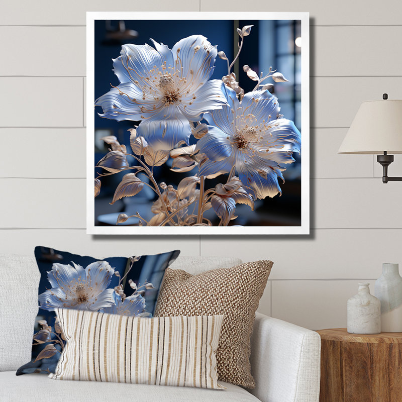 Céleste harmonie florale sur toile, H 30 po x l 30 po x P 1 po, Cadre simple blanc