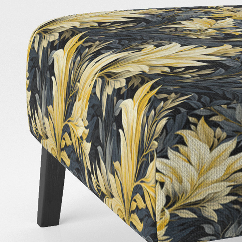 Fauteuil de chambre jaune et bleu à motif de plantes tropicales I