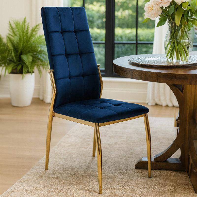 Elsberry 45cm H Tufted Velvet Upholstered Side Chair, Blue