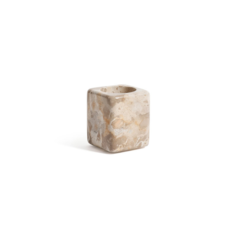 Marble Bathroom Vanity Jar, Beige Crema Fossil