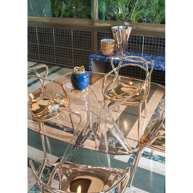 Sir Gio Square Glass Dining Table, Transparent, Bronze