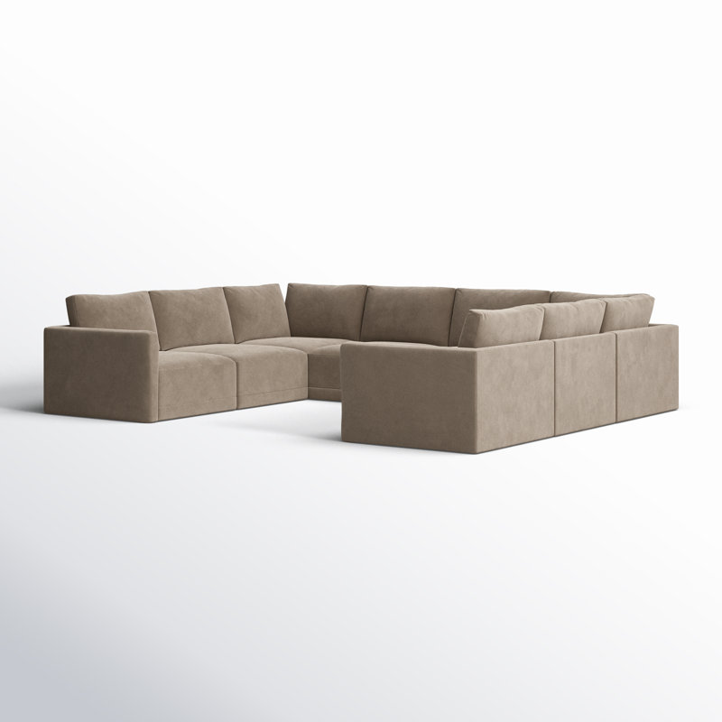 Deirdre Velvet U-Shaped Sectional Symmetrical, Taupe Velvet