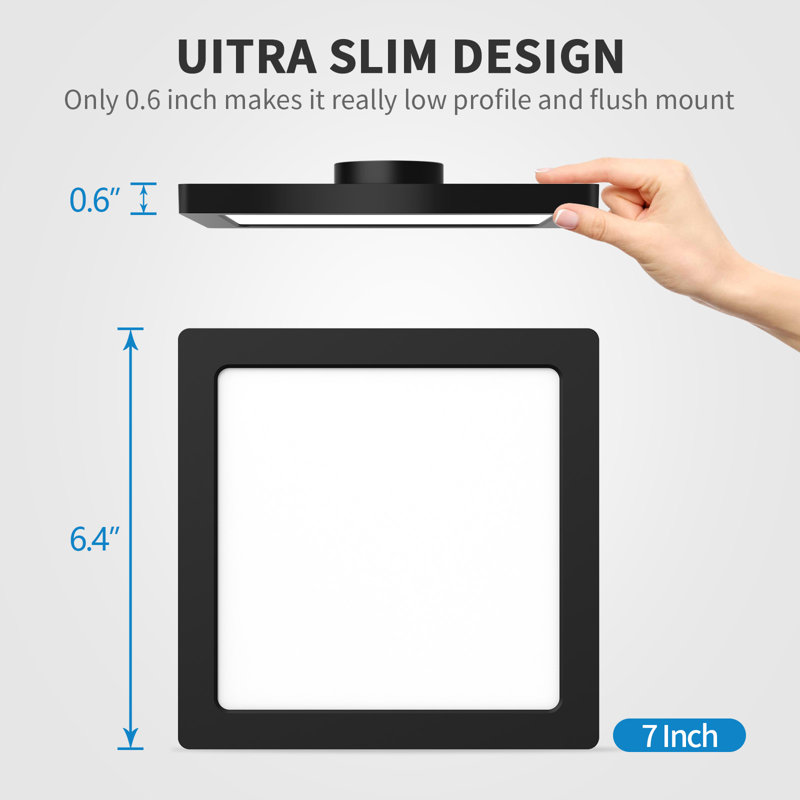 2PK  Square Black Ceiling Light,  120V 3CCT Dimmable Slim LED Ceiling Light, Close to Ceiling Light Fixtures for Bedroom, Kitchen, Hallway, Laundry